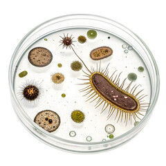 Microscopic World: Unveiling the Beauty of Microorganisms in Petri Dish on transparent background