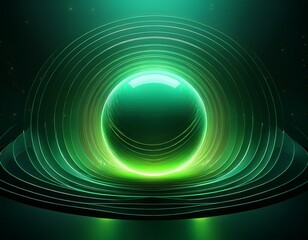 Captivating green glowing orb surrounded by concentric rings, symbolizing futuristic technology, innovation, and cosmic energy, perfect for science and tech themes