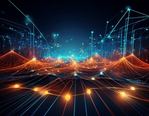 Dynamic abstract visualization of interconnected data streams and glowing nodes, representing digital networks and global connectivity in a futuristic cyberspace.