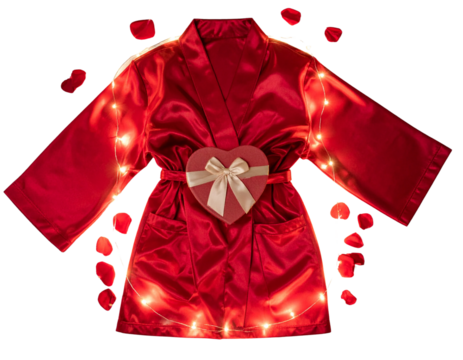 Festive Short Wrap Robe with Valentine Theme