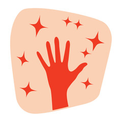Red silhouetted hand with orange stars on a peach background human