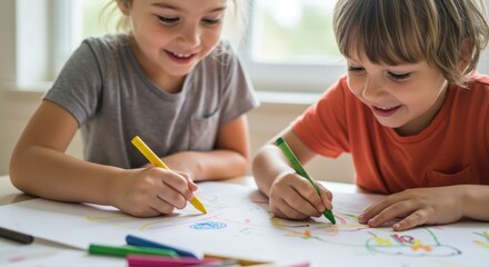 Creative kids drawing fun home indoor expression