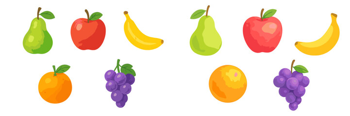 Colorful assortment of fruits including apples, pears, bananas, oranges, and grapes displayed in a vibrant arrangement