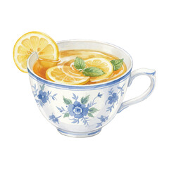 Watercolor Lemon Tea Cup Vector Illustration Isolated on White Background, Herbal Citrus Drink Clipart for Menu, Café, and Wellness Design