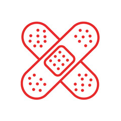 Crossed Bandages Icon - A Red Medical Adhesive Strip Illustration