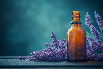 Amber Bottle and Lavender: Aromatic Still Life with Soft Lighting and Focus
