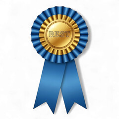 Blue and gold ribbon rosette award with the word best isolated on transparent background
