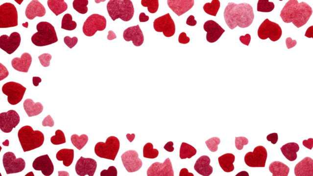 Love's Embrace: A multitude of hearts in various shades of red and pink frame a central void, a symbol of love, affection and an open invitation.