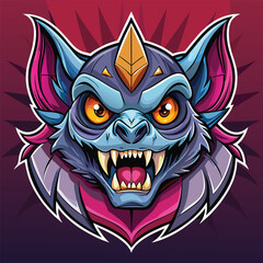 Fototapeta premium Intricate digital artwork features a menacing monster head with vibrant blue and pink hues, sharp fangs, intense yellow eyes, and a golden horn. Perfect for gaming or fantasy themes.