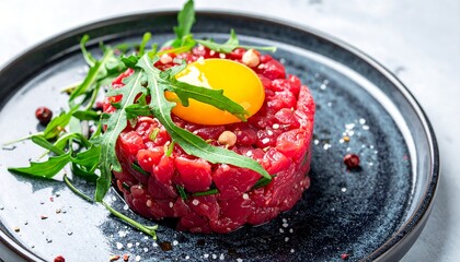 Raw beef dish with egg yolk