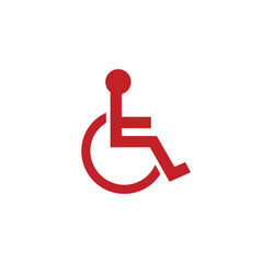 Red wheelchair icon on a white background - vector graphic representing accessibility and disability