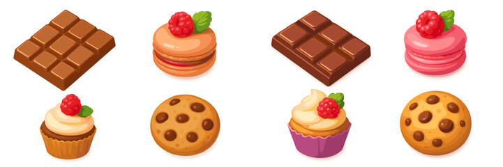 Delightful assortment of desserts featuring chocolate, macarons, and cookies in vibrant colors