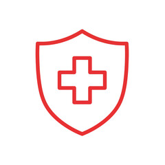 Fototapeta premium Red shield with a cross symbol, symbolizing protection and healthcare, represented as a vector EPS icon