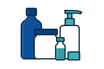 Various cosmetic and personal care products arranged on a clean white background in a minimalist style