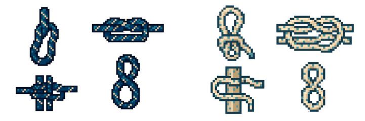 Various knot designs displayed in a digital art style showcasing different knotting techniques and patterns