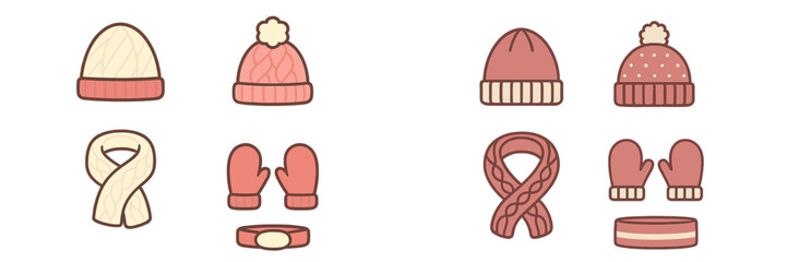 Warm winter accessories including hats, scarves, and mittens displayed in a cozy arrangement for seasonal shopping