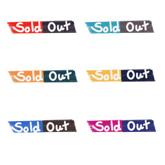 Hand-Drawn Sold Out Banner Set with Colorful Brush Strokes