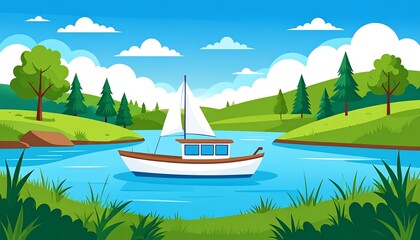 Peaceful lake scene with a sailboat