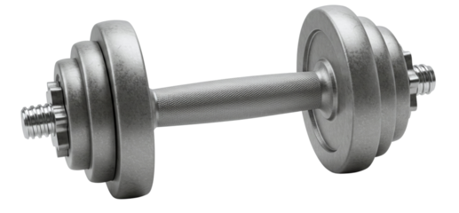 dumbbell with grey weight plates isolated on transparent cutout background, cut out, png