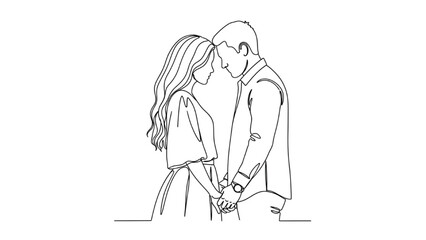 Minimalist Line Drawing of Couple in Love – Continuous Line Art Illustration