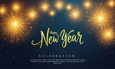 Happy New Year Celebration Fireworks and Festive Greetings