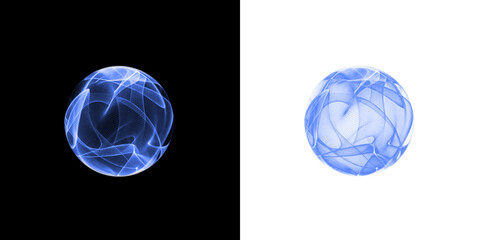 Two captivating abstract energy spheres are showcasing mesmerizing dynamic blue patterns set against a black background