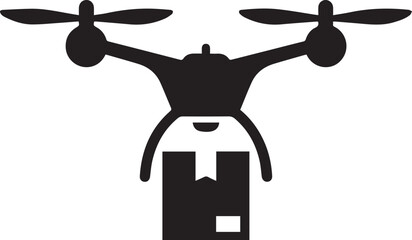 Delivery Drone Silhouette Icon – Black Quadrotor with Package