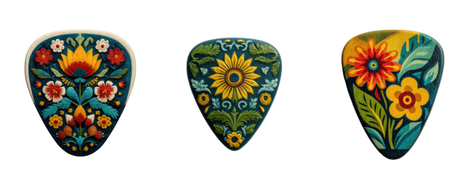 Floral guitar picks isolated on transparent background