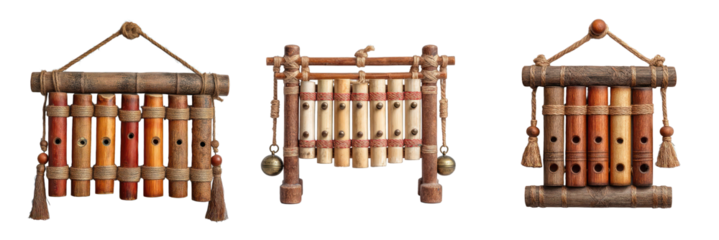 Andean panpipes collection isolated on transparent background
