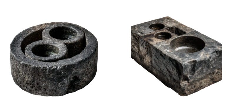 Stone object with circular openings isolated on transparent background