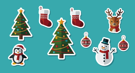 Fototapeta premium Festive Christmas Holiday Elements: A Cheerful and Vibrant Collection of Seasonal Icons and Designs