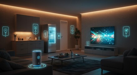 Connected Home Smart Technology Futuristic Living Room Automation