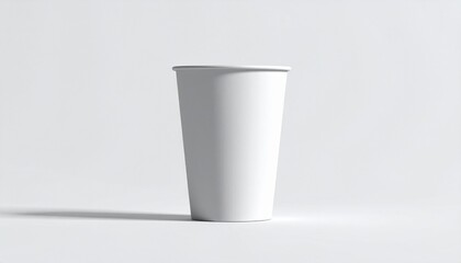 Minimal 3D render of plain matte paper cup mockup without lid, isolated white background, clean surface for branding and design display