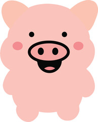 Cute Pig Cartoon Character Illustration. Kawaii Pink Pig Animal Mascot Vector. Adorable Piggy Smiling Cartoon Design.