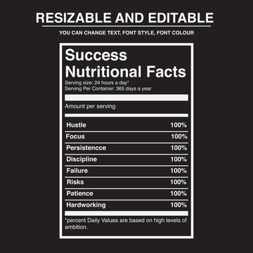 Success Nutrition Facts, Editable Nutrition Label, Funny Nutrition Facts