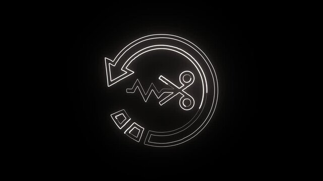 Glowing neon line undo icon with animation. Undo animation HD video isolated on black background.