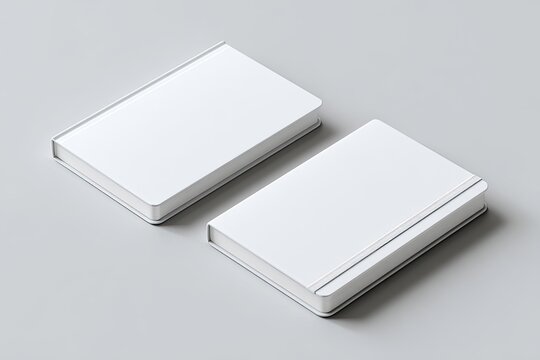 Two blank white books on a light gray surface (1)