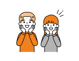 目を輝かせて期待する、10代・20代の男女のシンプルな上半身ベクターイラスト素材