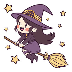 Kawaii Witch Girl Halloween Illustration