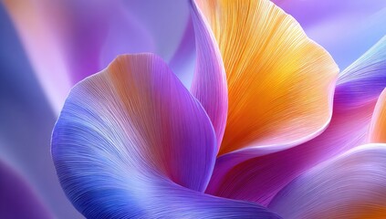 Abstract floral design in vibrant hues.  Soft, flowing petals in shades of  orange, pink, and blue create a delicate, ethereal composition