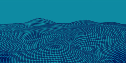 Dark blue halftone dotted abstract background, big data pattern, technology or futuristic visualization, waveform dot texture, music backdrop.eps10.