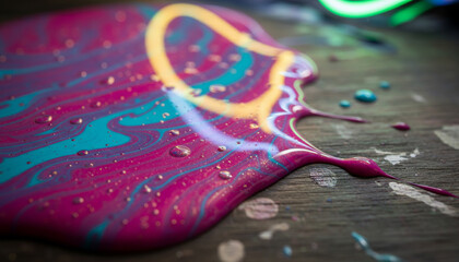 pink paint roller decorating a wall with heart shaped art