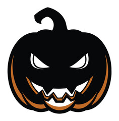 Sinister black jack-o'-lantern silhouette with a menacing grin and glowing white eyes.