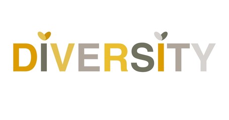 Symbolic diversity logo combining modern type with a heart shape above the �i.� Blends vibrant tones to represent love, openness, shared values, and the beauty of human variety.