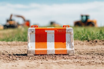 Construction site barrier on a dirt road