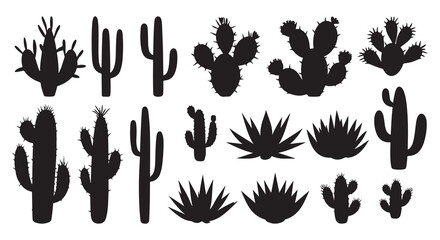 black and white silhouette vector set of cactus and succulents