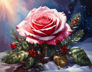 Rose in winter wonderland