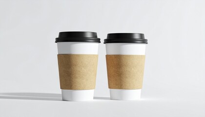 Stylish 3D render of paper cup mockup with kraft texture, isolated on white background, minimal copy space for eco-friendly branding and packaging