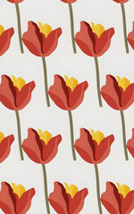 Vertical Single Red Tulips Pattern on White Background