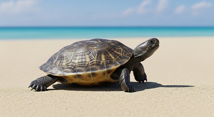 Obraz premium Turtle on sandy beach.